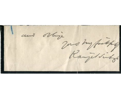 VERY RARE CRICKET: Clipping from a letter with the signature of Ranjitsinhji GCSI GBE 10 September 1872 - 2 April 1933,often 