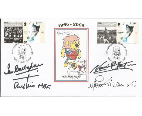 Callaghan, Greaves, Paine and Hunter signed World Cup Football cover. Good condition.  All signed items come with our certifi