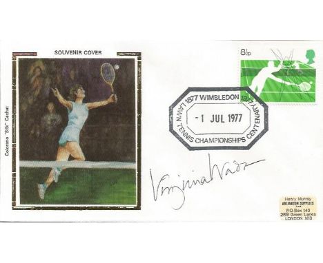 Virginia Wade signed 1977 Colorano silk FDC single stamp Wimbledon Centenary postmark. Good condition.  All signed items come