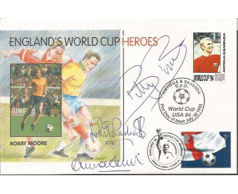 Billy Bonds, Phil Parkes and Alvin Martin signed England World Cup Heroes Football FDC. Good condition.  All signed items com