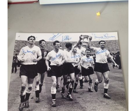 Tottenham 1961, football Autographed 16 X 12 Photo, Depicting A Superb Image Showing Players Parading The Fa Cup Around Wembl