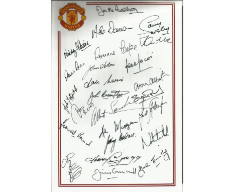 Manchester United 1950s - 80s, football Autographed 12 X 8 Crested Photo, A Superbly Produced Team Photo With Crest & Borders