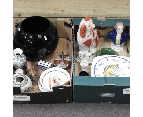 Two boxes, to include a Staffordshire style portrait bust, 22cm high, and a collection of decorative china and glass