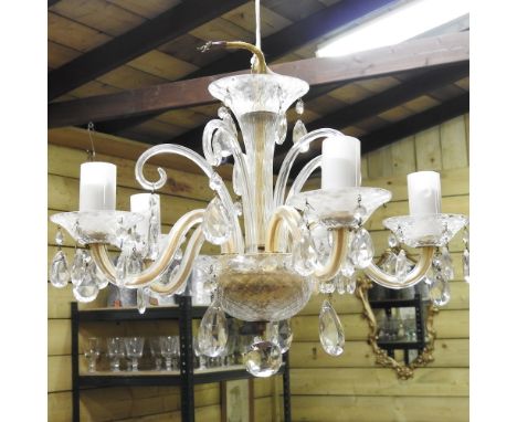 A glass five branch chandelier, 48cm diameter