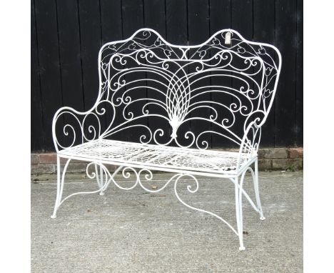 A mid 20th century wirework garden bench, 121cm