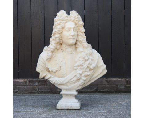 A life size reconstituted stone marble portrait bust of Louis XIV, 89cm high