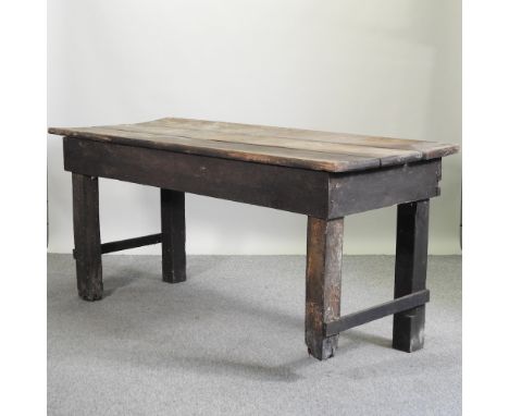 A mid 20th century wooden work bench, 198 x 80cm
