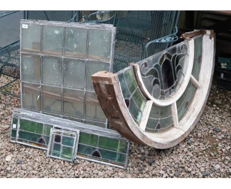 Leaded light arched window - Approx arch H: 57cm W: 112cm