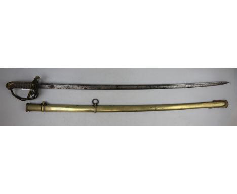 Victorian 1822 pattern officer's sword, VR cypher to the guard, wire and shagreen grip, and brass scabbard with 2 hangers