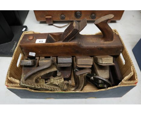 Collection of vintage wooden block planes, plus other vintage tools