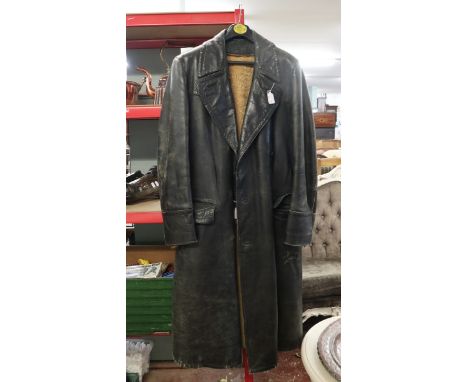 WW2 era Dutch (probably) heavy leather trench coat with detachable sheepskin lining and belt, possibly for motorcycle rider.