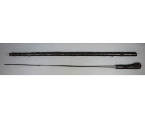 Antique, mid 19thC, Victorian Irish Blackthorn Swordstick. Heavyweight cane with square section, steel blade.