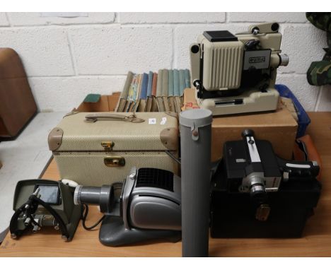 Collection of film and super 8 camera equipment together with screen and slide projector 