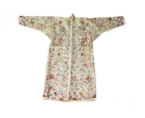 A CHINESE SAGE GREEN EMBROIDERED SILK COAT From the collection of Dr Ho Wing Meng Elaborately embroidered with gold and silve
