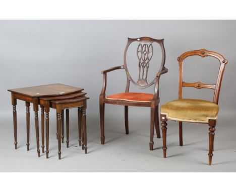 A Victorian child's rocking chair with turned bobbin frame, height 70cm, width 40cm, together with a 20th century mahogany ne