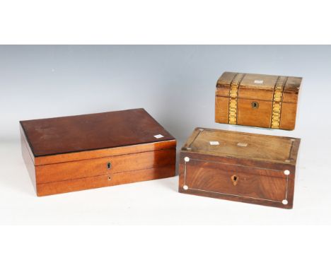 A late 19th century mahogany artist's paint box with hinged lid, compartmentalized interior and frieze drawer, width 30.5cm, 