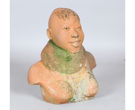 South African School - a late 20th century terracotta head and shoulders portrait bust of a nude female, height 44cm, raised 