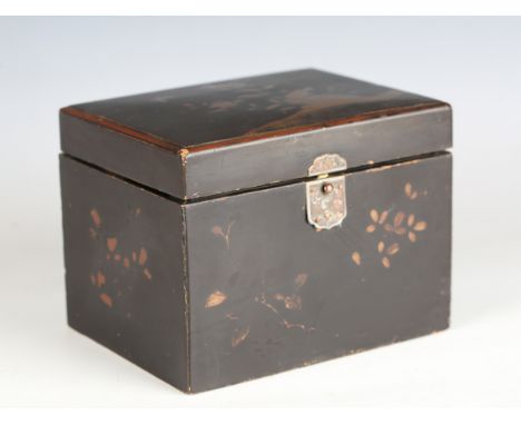 A Japanese lacquer tea caddy, Meiji period, the hinged lid revealing two lidded canisters, width 19cm.Buyer’s Premium 29.4% (