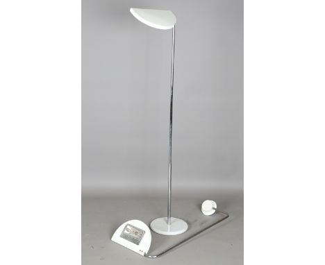 An Italian chromium plated and white enamel floor standing telescopic lamp by Mod, on a marble base, height 180cm, together w