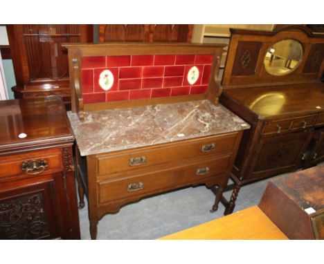 Oak Marble/Tile Backed Washstand