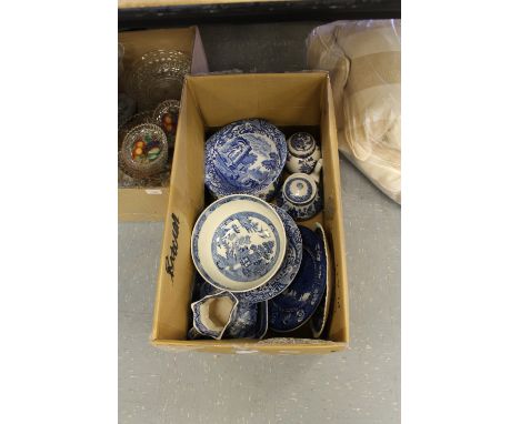 Box of Blue & White Spode, Wedgewood etc