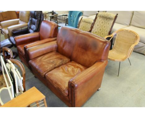 Brown Leather Sofa and Chair