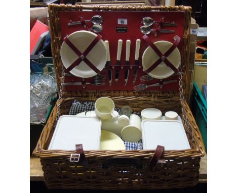 A Vintage Wicker Picnic Hamper & Contents.