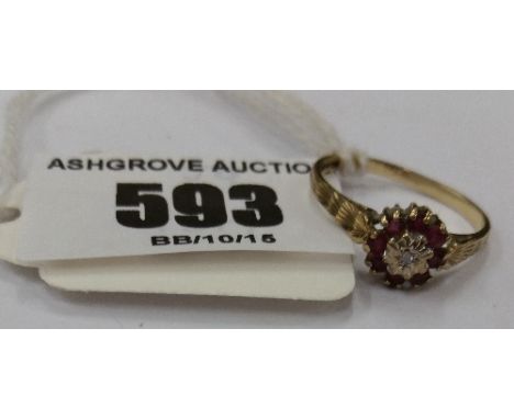 A 9ct Gold Ruby Cluster Ring.
