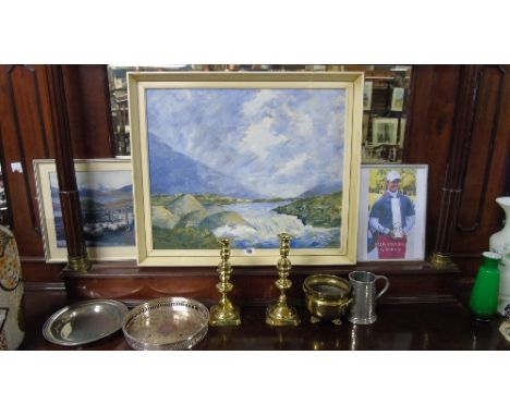 A Selection of Interesting Items to include  an Oil on Board by Imelda Callan, A Pewter Tankard, A Signed Print of Rory McIlr