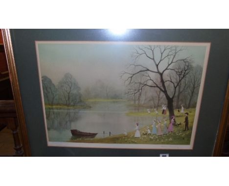 A Coloured Print by Helen Bradley; 'April', signed in pencil, framed and glazed.