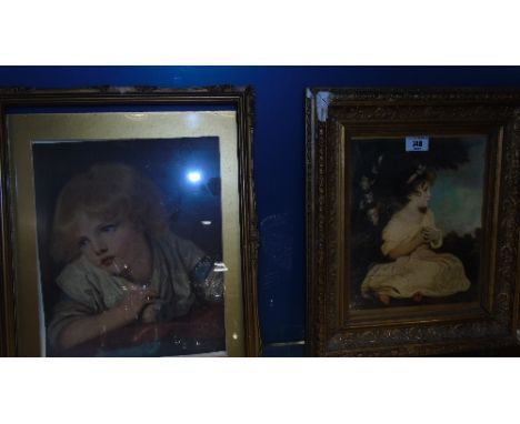 A Colour Print of a Young Girl in Gilt Frame along with a Colour Print of a Young Boy in Gilt Frame.