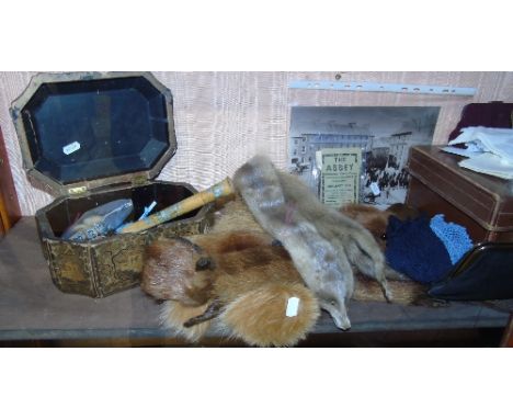 Property of a Lady:  A Leather Case of Small Size, and contents comprising of a sewing box & buttons, linen handkerchiefs, so