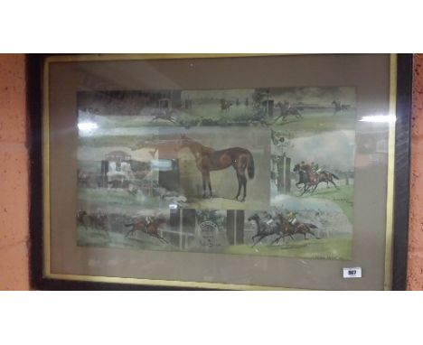 A Hand Coloured Print, after John Beer "Sceptre, Some of Her Races"; 34 x 60, framed and glazed.