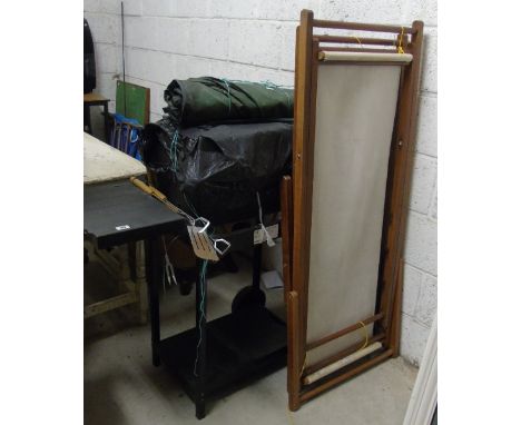 A Sterling Gas BBQ & Cover, Tools & Two Canvas Deckchairs.