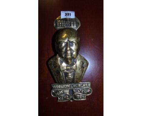 A Cast Brass Winston Churchill Door Knocker. 22cm high.