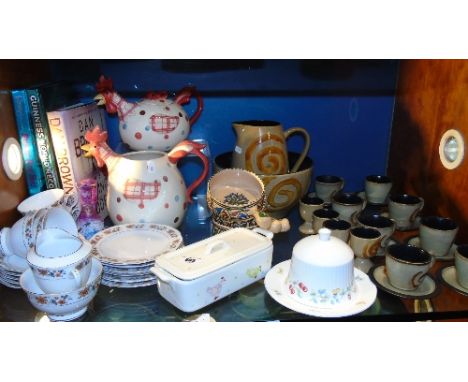A Shelf of Tara Watervale Ceramics to include a large fruit bowl, milk jug, egg cups, cups and saucers, also a teapot & milk 