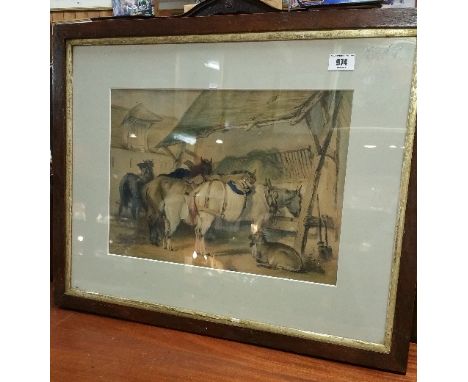 A 19th Century Coloured Print of a Farmyard Scene; after Morland.