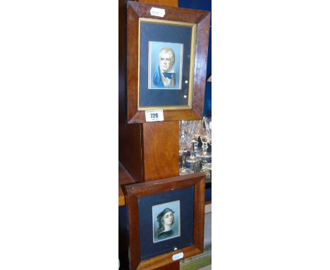 A Pair of Miniature Portrait Prints depicting Raphael and Scott, both in mahogany wedge frames. 2.25 x 3/25ins.
