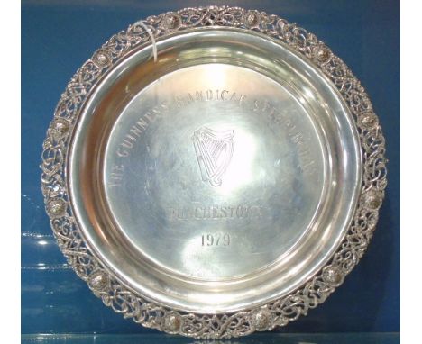 An Irish Silver Footed Salver; with pierced Celtic design rim & feet and engraved 'The Guinness Handicap Steeplechase Punches