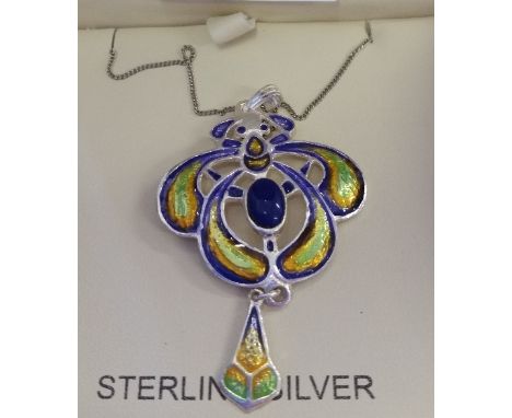 A Silver Enamel Art Nouveau Style Pendant.
