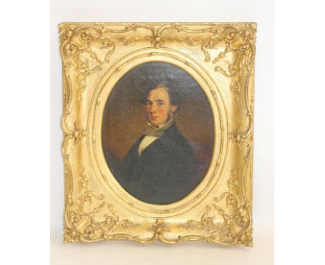 ENGLISH SCHOOL (Early 19th Century), Portrait of a Young Gentleman, oil on canvas, unsigned oval, 14" x 11", swept gilt gesso