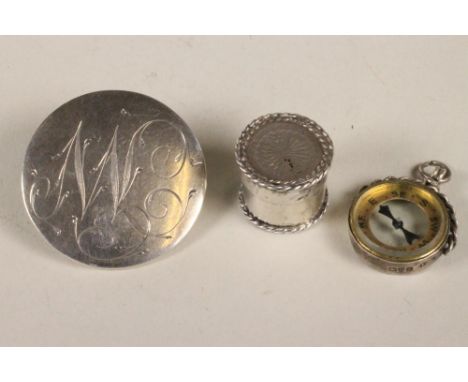 A GEORGE III LARGE SILVER BUTTON, maker's mark II, London 1796, engraved with scroll initials, 1 1/2" diameter, a miniature D
