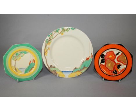 A CLARICE CLIFF NEWPORT POTTERY BIZARRE PLATE, 1933, painted with the "Secrets" pattern, 8" diameter, a similar Wilkinson Roy