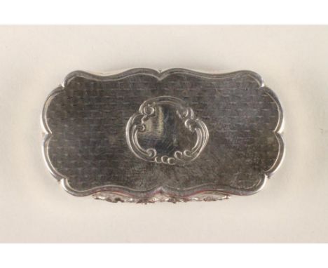 A VICTORIAN SILVER VINAIGRETTE, maker David Pettifer, Birmingham 1853, of shaped oblong form, all over engine turned with wav