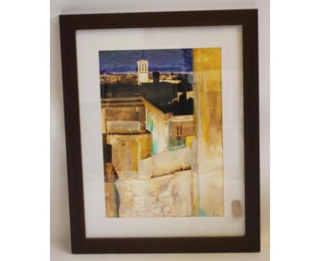 ALYSON LEACH (Contemporary), Barcelona, mixed media, unsigned, 27" x 19", stained frame (subject to Artists Resale Right)