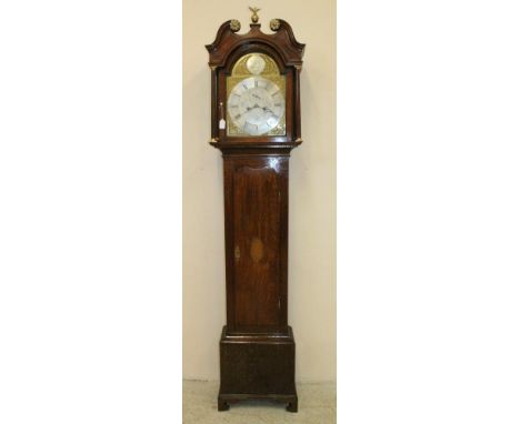 AN OAK LONGCASE CLOCK signed Jas. Gray, Edinburgh, the eight day movement with anchor escapement striking on a bell, arched 1