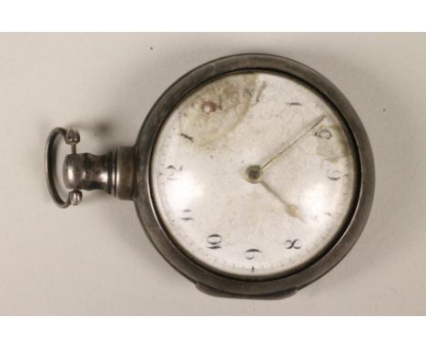 A GENTLEMAN'S LATE GEORGE III SILVER PAIR CASED POCKET WATCH, the white enamel dial with black Arabic numerals, the verge mov