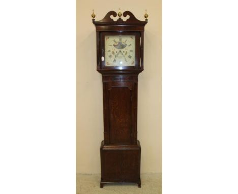 AN OAK LONGCASE CLOCK by J. Collier, Cheadle, the eight day movement with anchor escapement striking on a bell, 14" square di