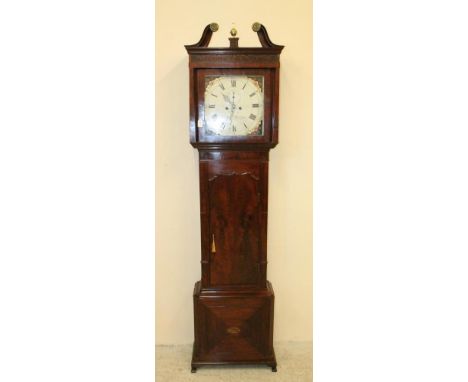 A MAHOGANY LONGCASE CLOCK signed Halliwell, Warrington, the eight day movement with anchor escapement striking on a bell, 14"