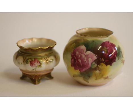 A ROYAL WORCESTER CHINA VASE, 1924, of lobed globular form, painted in polychrome enamels with full blown crimson, pink and y